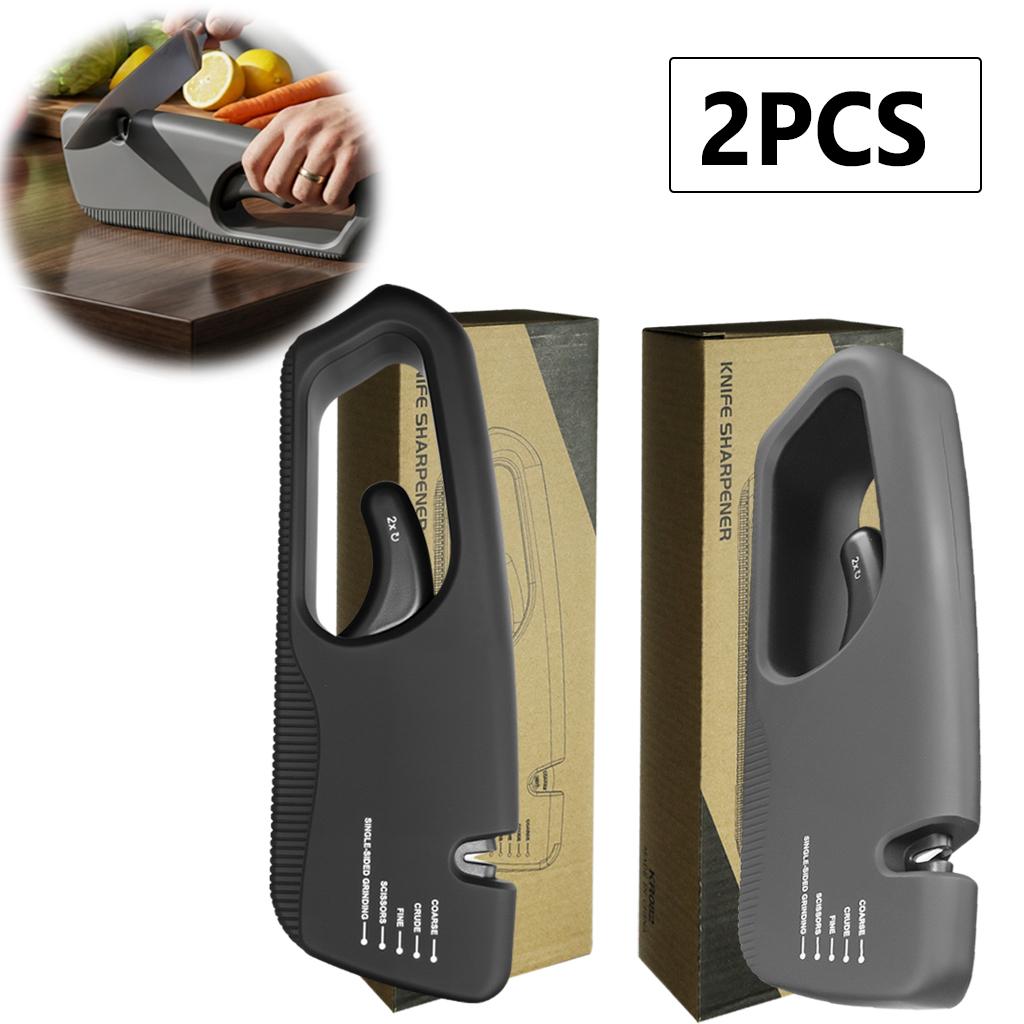 2 in 1 Handheld Knife Sharpener Kitchen Chef Knife Scissor Quick Sharpening Tool with Anti Slip Base Manual Sharpening Stone