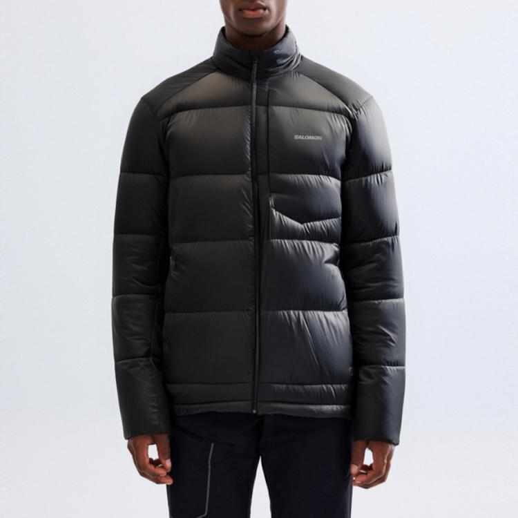 Salomon Outline Outdoor Series Warm Windproof Zipper Stand Collar Down Jacket Men Jackets Deep-Black C22819