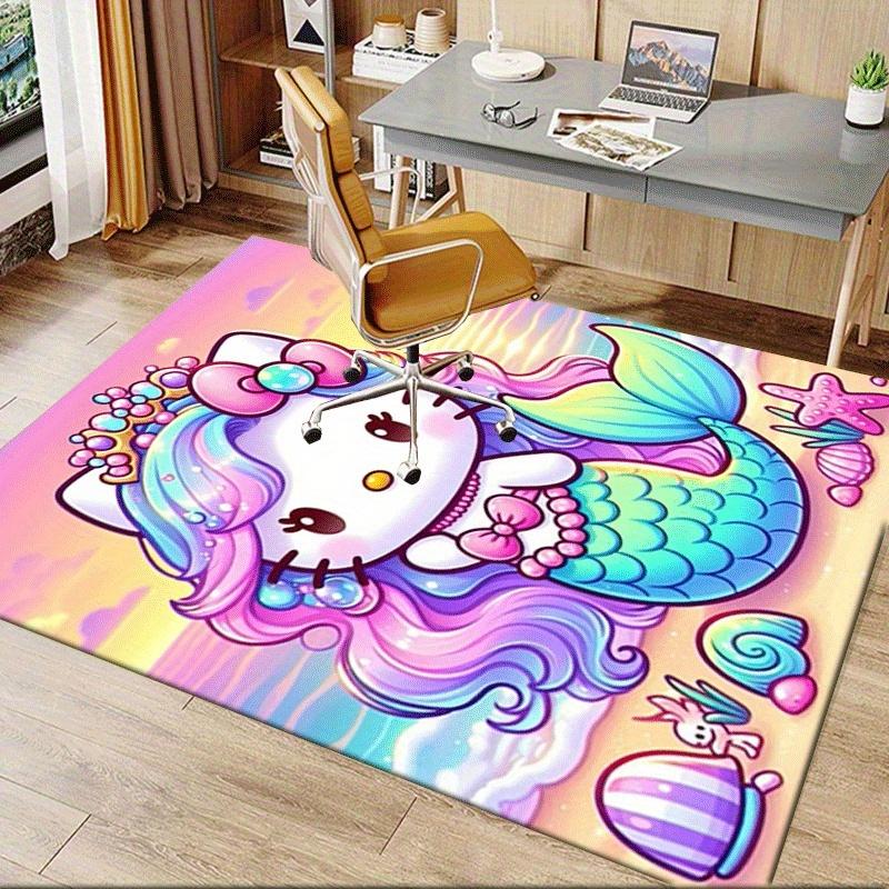 1pc Sanrio Hello Kitty Mermaid Printed Office Carpet Rectangle Rug Under The Table,Perfect Room Decor for Living Room, Bedroom, Kitchen, Non-slip Floo