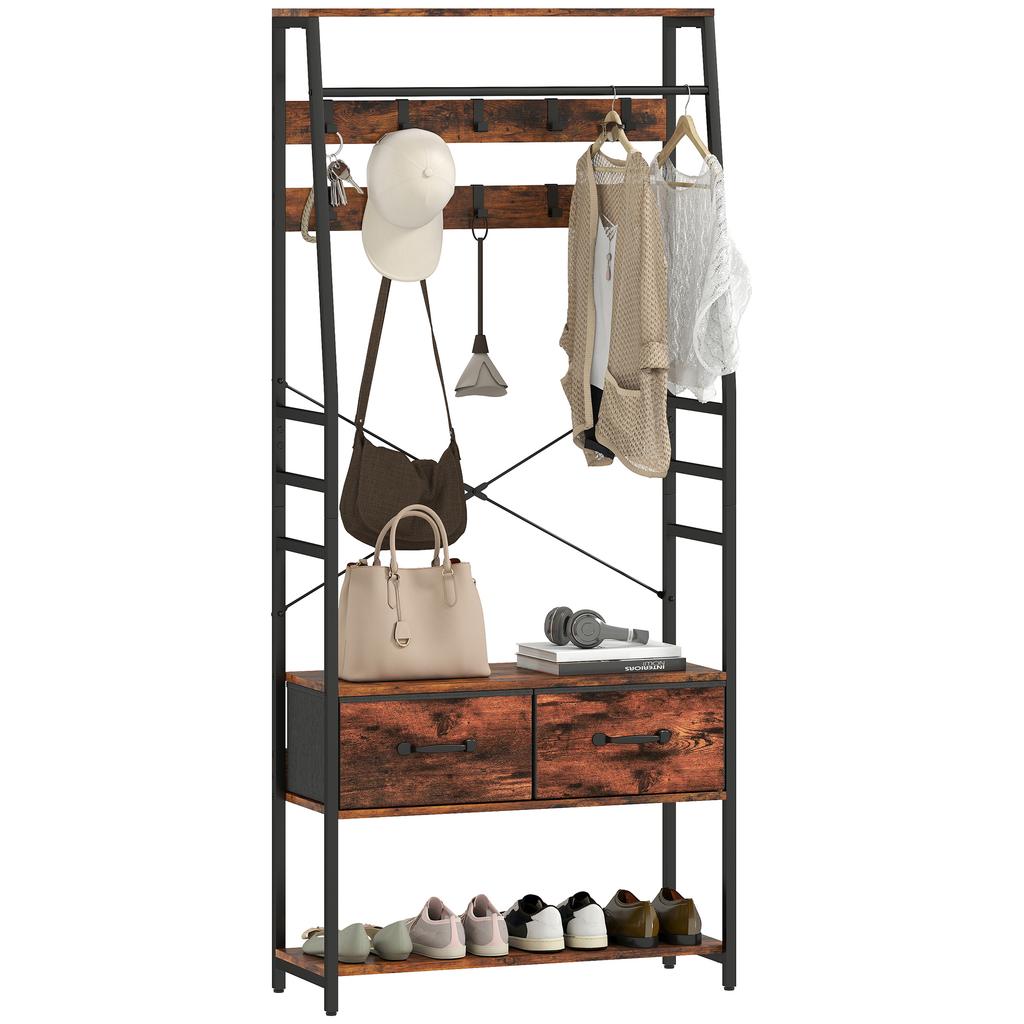 6-in-1 Industrial-Style Hallway Organiser - Brown/Black