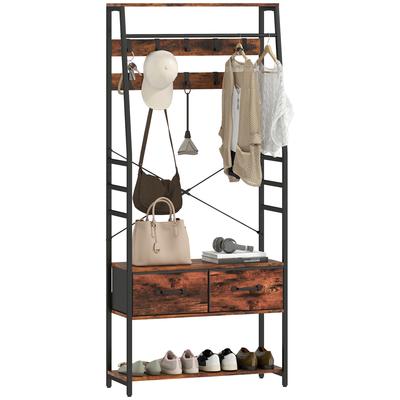 6-in-1 Industrial-Style Hallway Organiser - Brown/Black