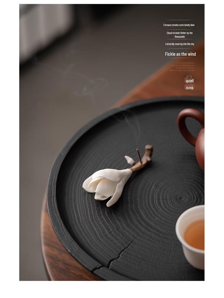 Handmade Ceramic Flower-Shaped Incense Holder for Magnolia Scented Sticks - Zen Home Decor Sandalwood & Agarwood Burner