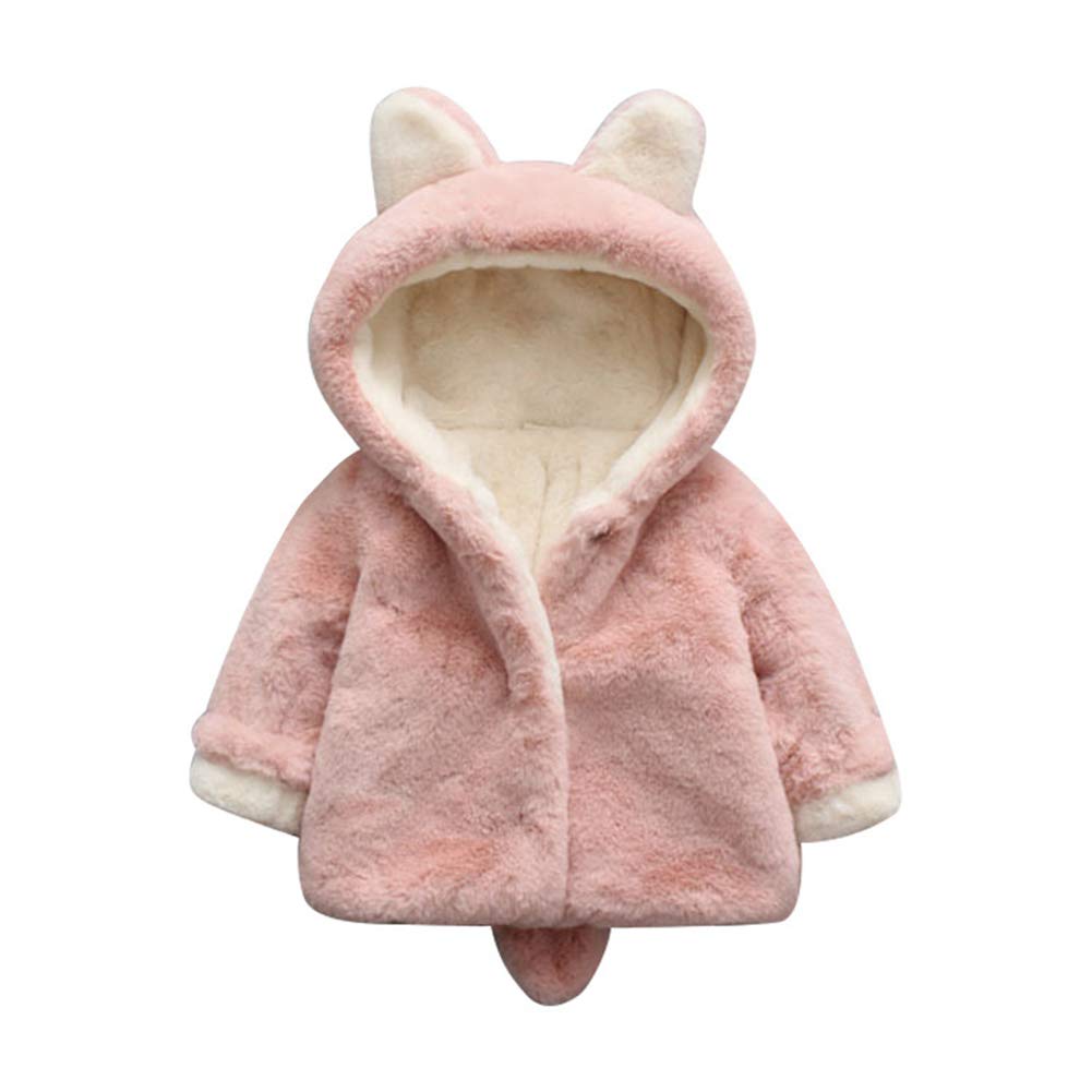 Mornyray Baby Coat Short for Ages Size 100 Jacket, Length, Fluffy, Brushed, Hooded, Thick, Warm, Winter, Girls, Toddlers, 1-5, (Pink)