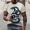T-shirt décontracté à manches courtes pour homme imprimé 3D Année du Serpent du Nouvel An 2025 Confortable Respirant Imprimé Rétro