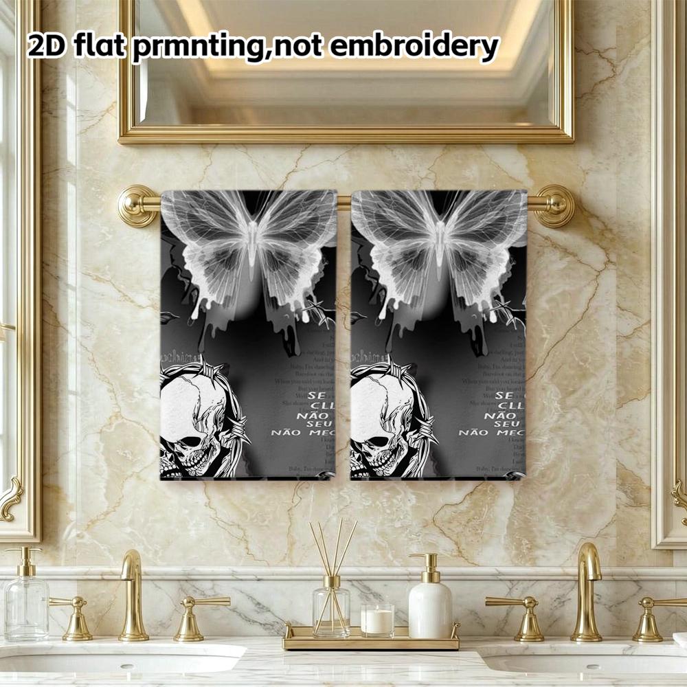 Absorbent Quick Dry Bath Towel, Gothic Skull Butterfly Print, Soft Shower Wash Towel