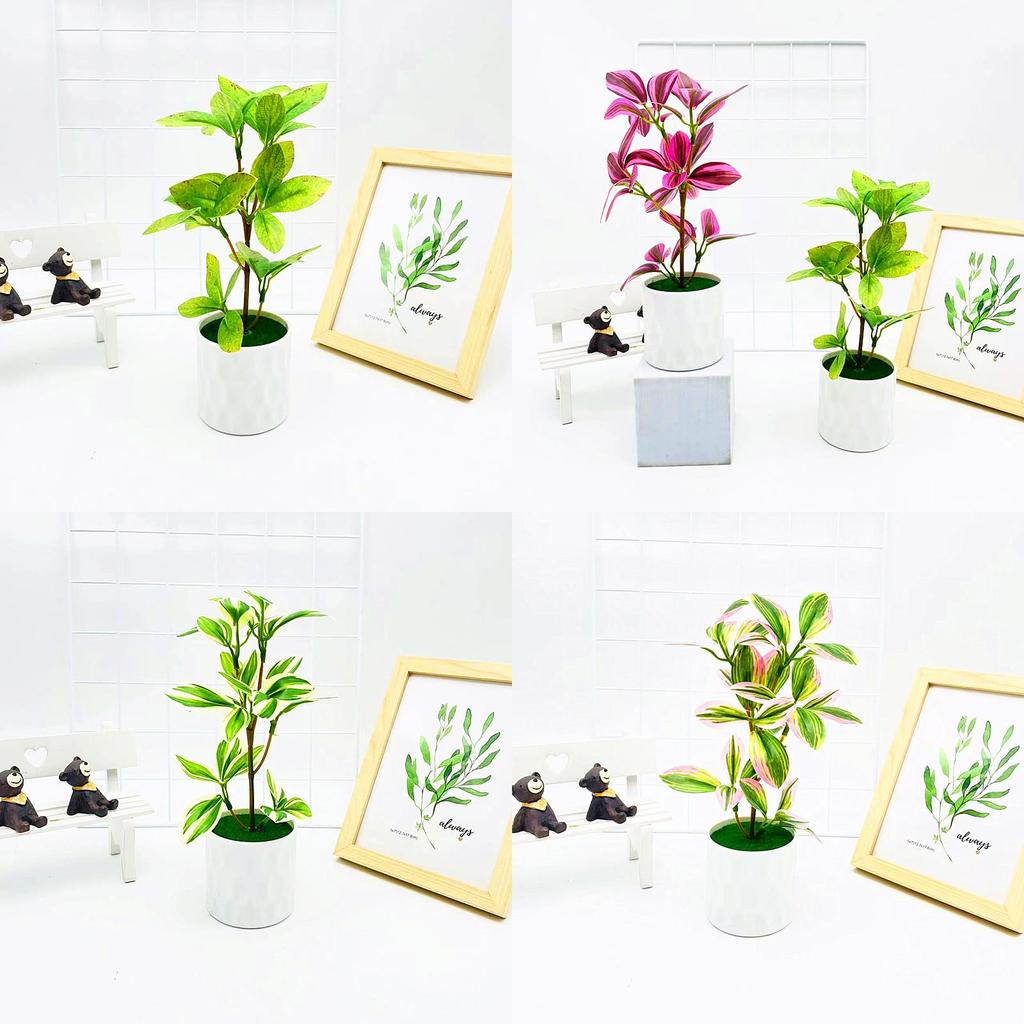 Simulated Multi Color Leaves Potted Artificial Fake Plant For Desktop Decoration And Photography Scenes