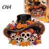 Customizable Cuttable Window Art Day of The Dead Clings, Halloween Top Hat Skull Static Sticker, Home Beautification Supplies Colorful Flower Pattern