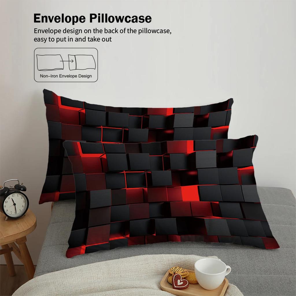 3pcs Red transparent grid visual effects bedding set suitable for teenagers and adult bedroom1*duvet cover+2*pillowcase