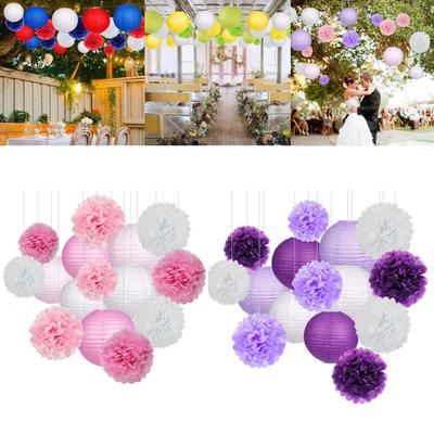 1 Set Paper Lanterns Party Decorations Tissue Pom Poms Flower Balls Simple Installation Boho Wedding Decorations