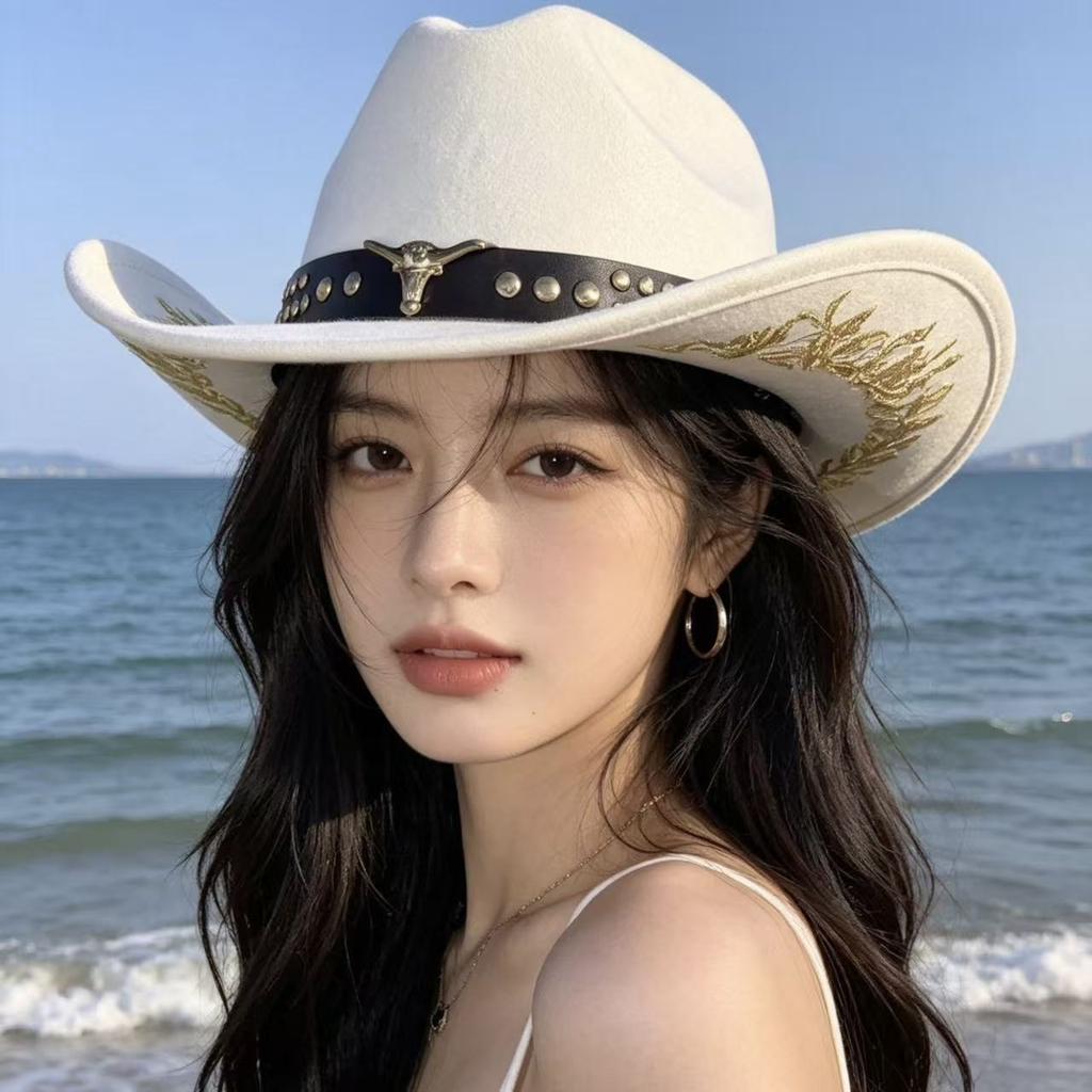 Summer New European and American Style Western Cowboy Hat Women's Bull Head Decorative Cowboy Hat Internet Celebrity Popular Jazz Hat