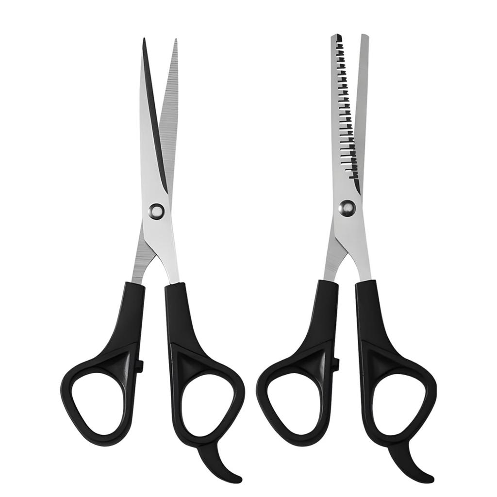 Hair Cutting Scissors Thinning Shears 6 Inch Professional Stainless Steel Barber Scissors with Sharp Blades for Men Women Black
