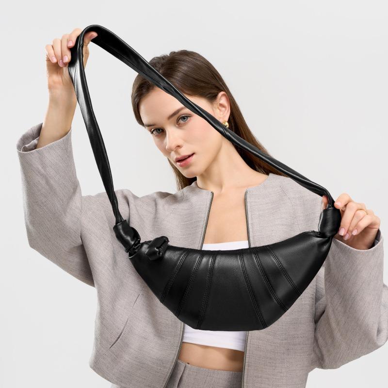 Niche first-layer lambskin diagonal span Lazy croissant leather single shoulder diagonal span dumpling bag girl