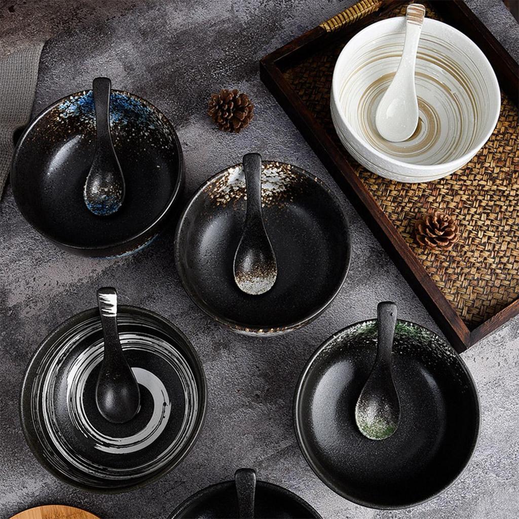 Ceramic Ramen Bowl Set Reusable Kitchen Bowl Japanese-Style Large Bowl Salad Bowl Cereal Bowl Picnic Bowl Instant Noodle Bowl for Soups Porridge