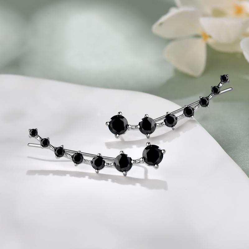 All D Moissanite Earrings Crawler Climber For Women 7 Star Ear Cuffs Silver 925 Black/ White Diamond Wedding Jewelry Luxury Gift