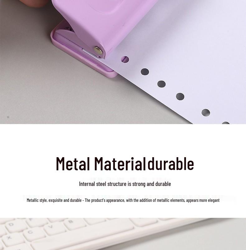 Effort-Saving Double-Hole Loose-Leaf Binder Punch with Ruler - Macaron Colors, Metal Office Tool