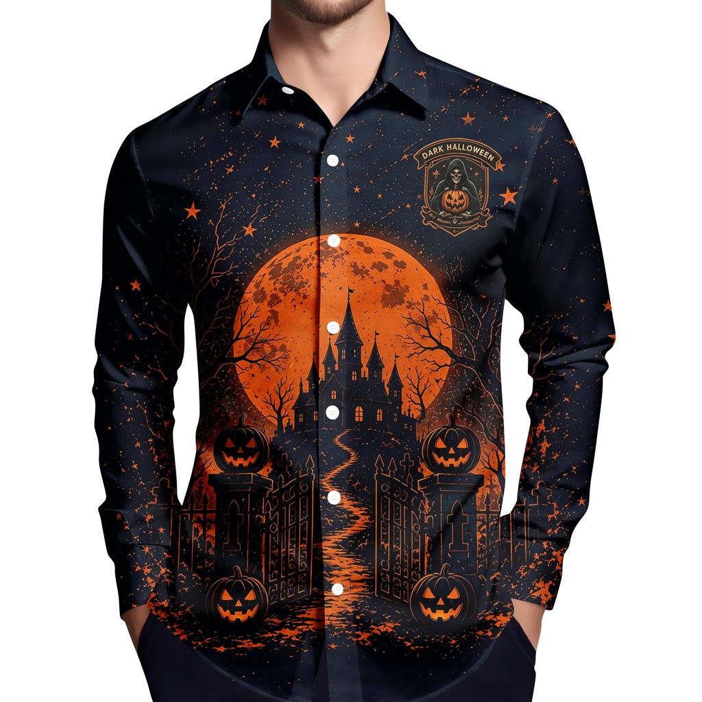 Men's Long Sleeve Button Down Shirt Halloween Print Casual Party Wear
