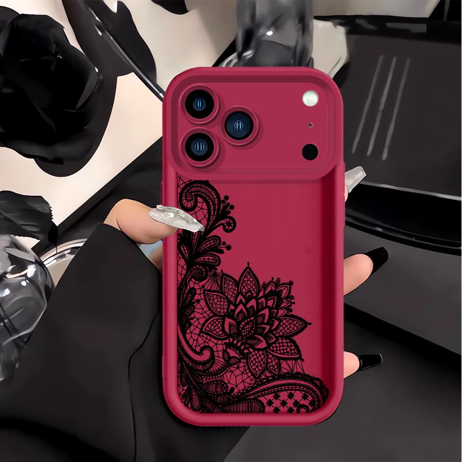 

Phone Cover Case for Apple iPhone 17 Pro Max 12 11 14 Plus 15 XS Air 16e XR 16 13 Mini Black Lace Patter iPhone 16