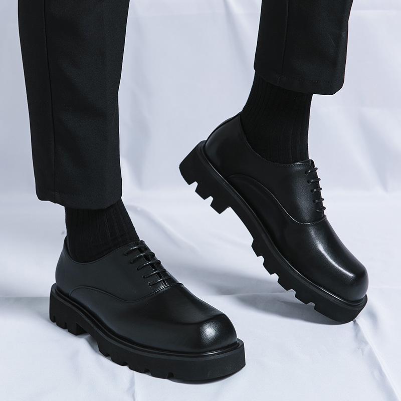Men's Glossy Leather Height-Boosting Lace-Up Shoes for Spring/Autumn