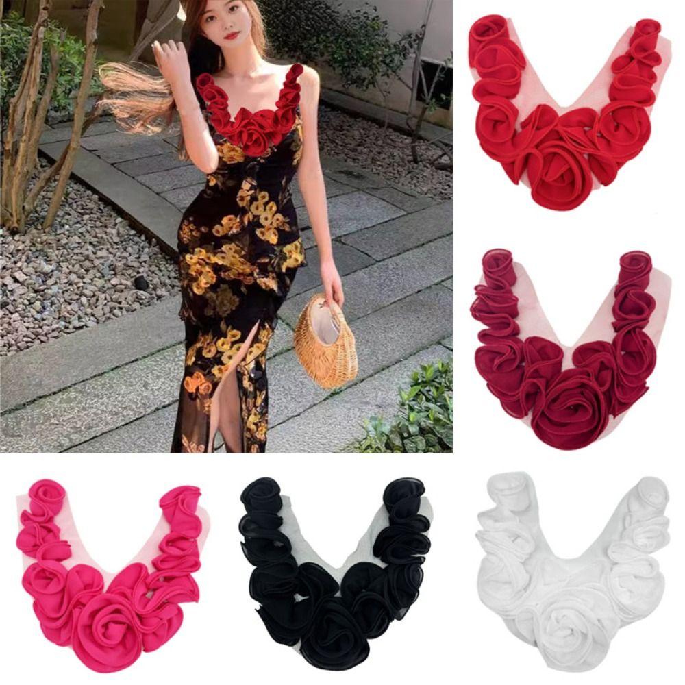 

3D Pleated Flower Patch Lace Clothes Appliques Evening Dress Clothing Collar Patch Sewing