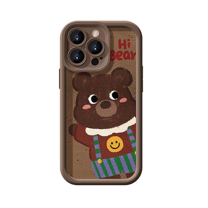 Cute bear doll lanyard suitable for Apple 11 mobile phone case 11PRO lambskin 11/11 matte silicone anti-drop