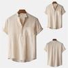 Men's Summer Cotton Linen T-shirt Beach Style Short SLeeve Henley Neck Vacation Hawaii Casual Lightweight Breathable Cozy Tops