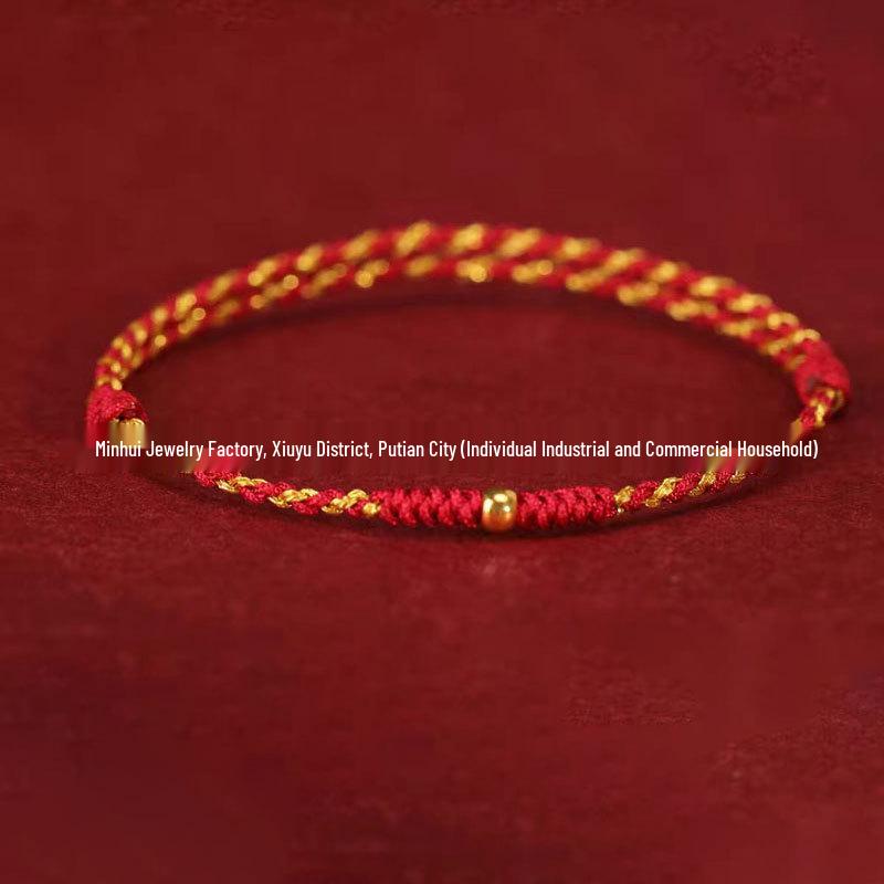 

Year of the Horse Gold Wealth Bracelet with Pixiu, Clover Charm, and Red Rope Bracelet Only