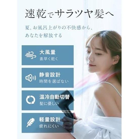 NIPLUX Hair Dryer Fast Drying High Airflow 230 Million Negative Ions 3 Adjustable Settings Automatic Cold Switch High-speed Quiet.