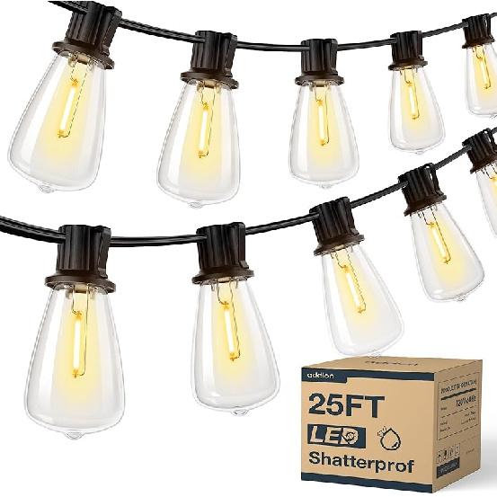 addlon 100FT(50FT*2) LED Outdoor String Lights Waterproof Patio Lights with Shatterproof ST38 Replaceable Bulbs, Dimmable Outside Hanging Light 25FT