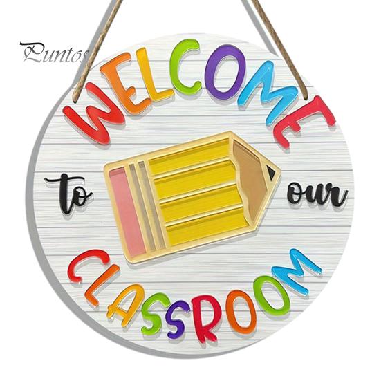Classroom Decor Sign Wooden Welcome for Door, to Our Round Front Door Hanging Hanger, Sign, Back School Preschool Decoration Hanger