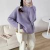 Crew neck knitted pullover sweater for women's autumn and winter new loose and lazy style simple large size knitted sweater for women