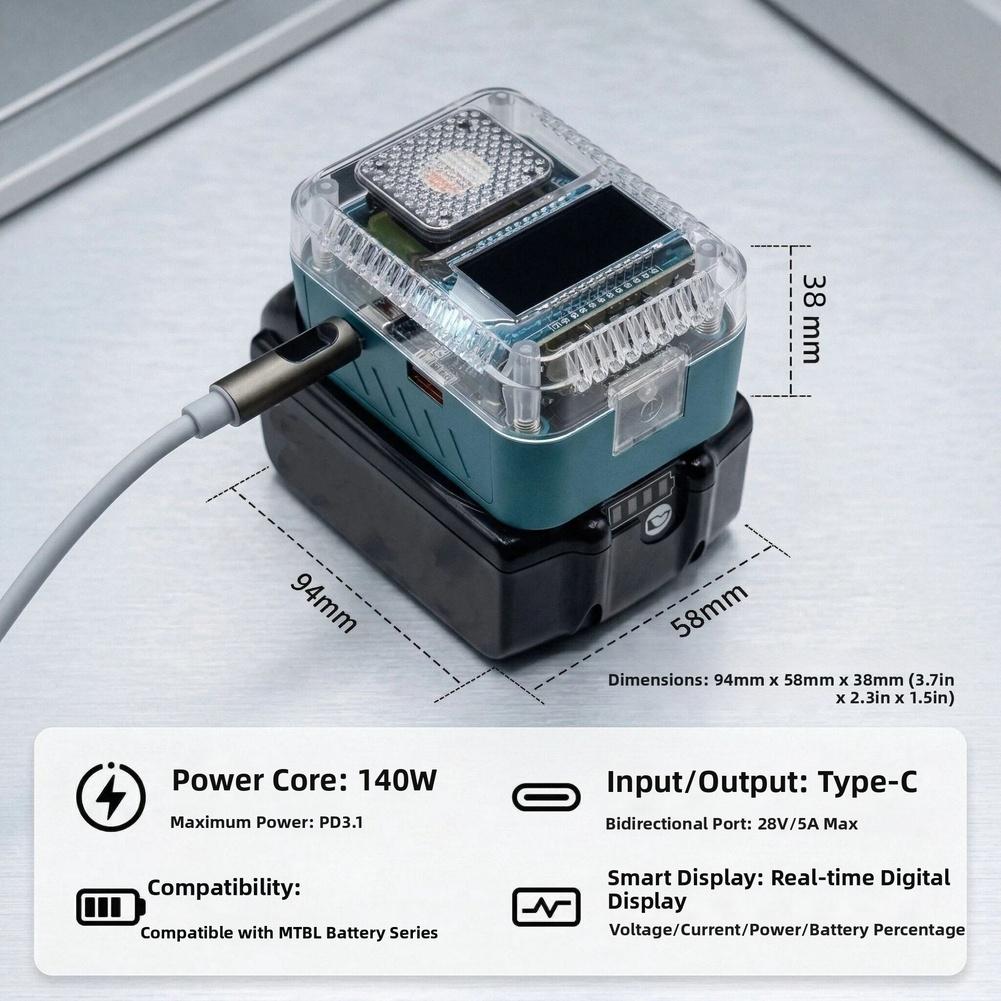 140W PD3.1 USB Charger Adapter With Digital Display For BL1830 BL1840 Battery Power Tool Accessories Fast Charging Station