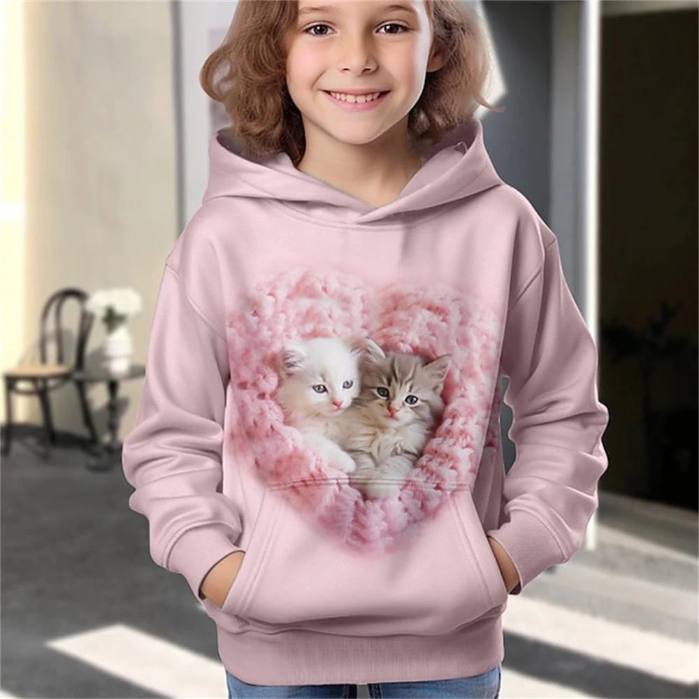 Children Boys Girls Hoodie Tops Cat Print Spring Autumn Print Sweatshirt Toddler Leisure Outdoor Clothes Coat Clothing