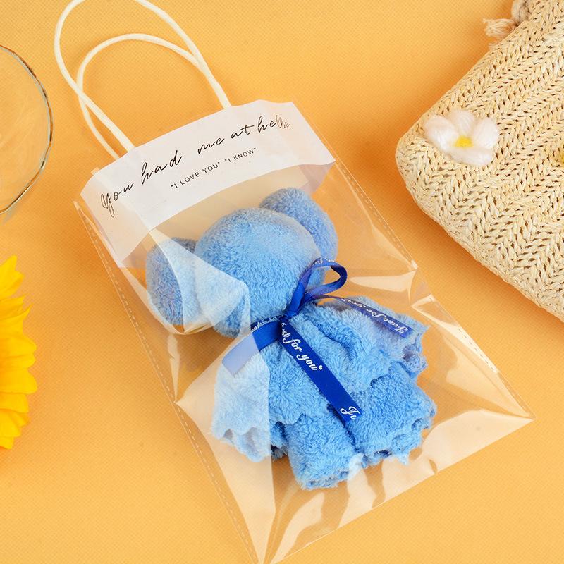 Baby Shower Favors Bear Towel Soft Coral Fleece Hand Towels with Bags for Wedding Graduation Valentine Baby Baptism Supplies