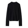 Women's 100% Fine Wool Ribbed Button-Up Cardigan, Round Neck Knitwear – Elegant & Versatile Jacket