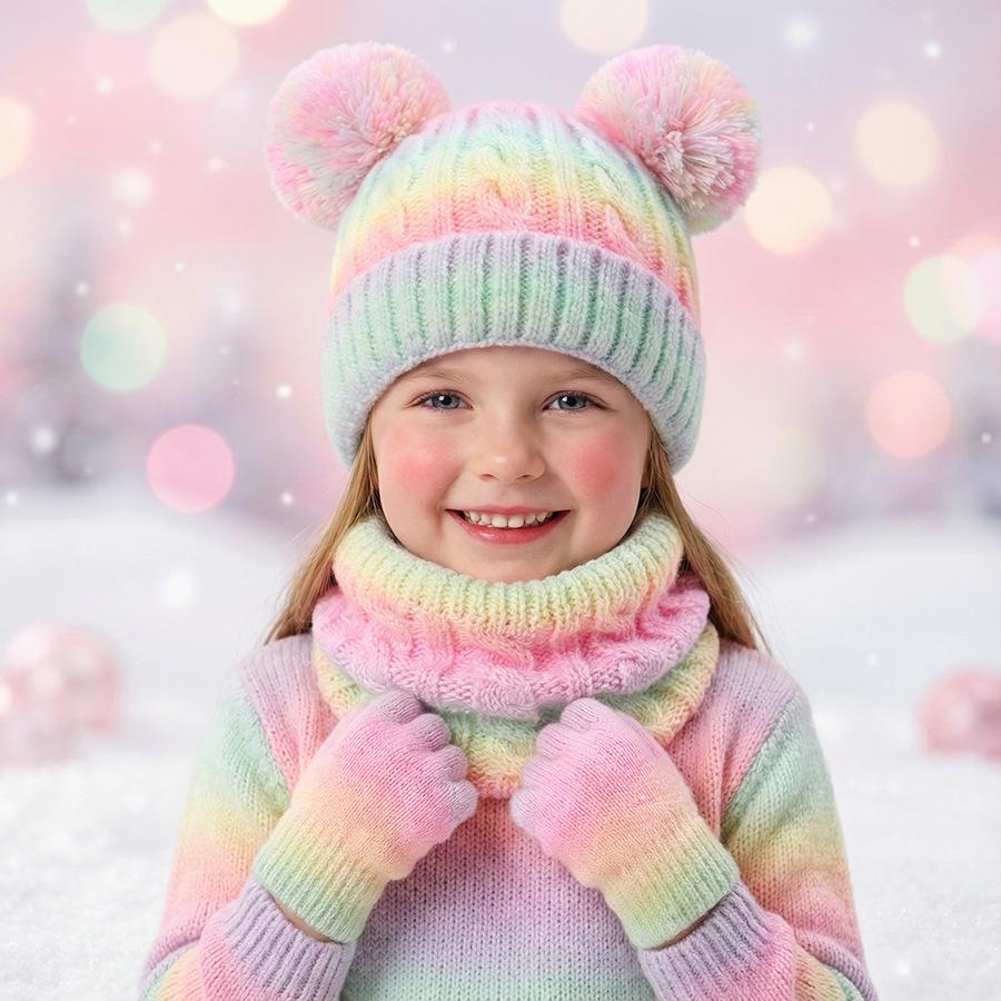 Children’s Winter Gradient Knit Hat, Scarf & Gloves Set