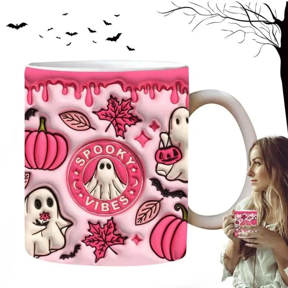 Gift Ceramic Halloween Coffee Mug With Handle Spooky Tea Mug 3D Ghost Mug