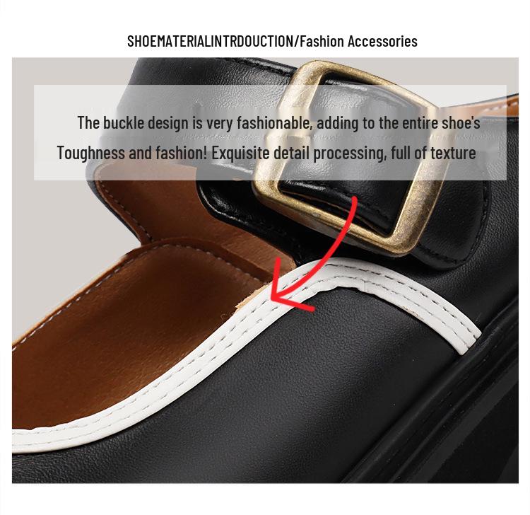 2026 Women's Mary Jane Sandals: Square Toe, Height-Boosting Thick Sole, Breathable Platform, Chunky Heel, Versatile Plus-Size Leather Shoes