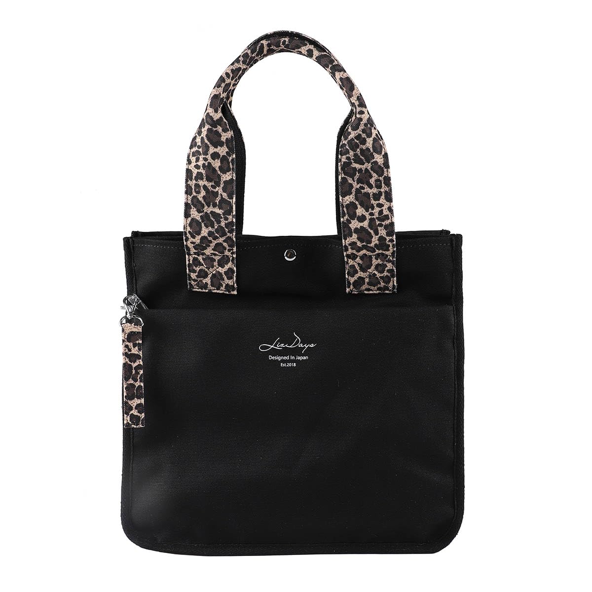 

Tote bag for for commuting to work or for wide large capacity [Rizdays] women, school, adults, canvas, cotton, A4, gusset, (black/brown leopard)