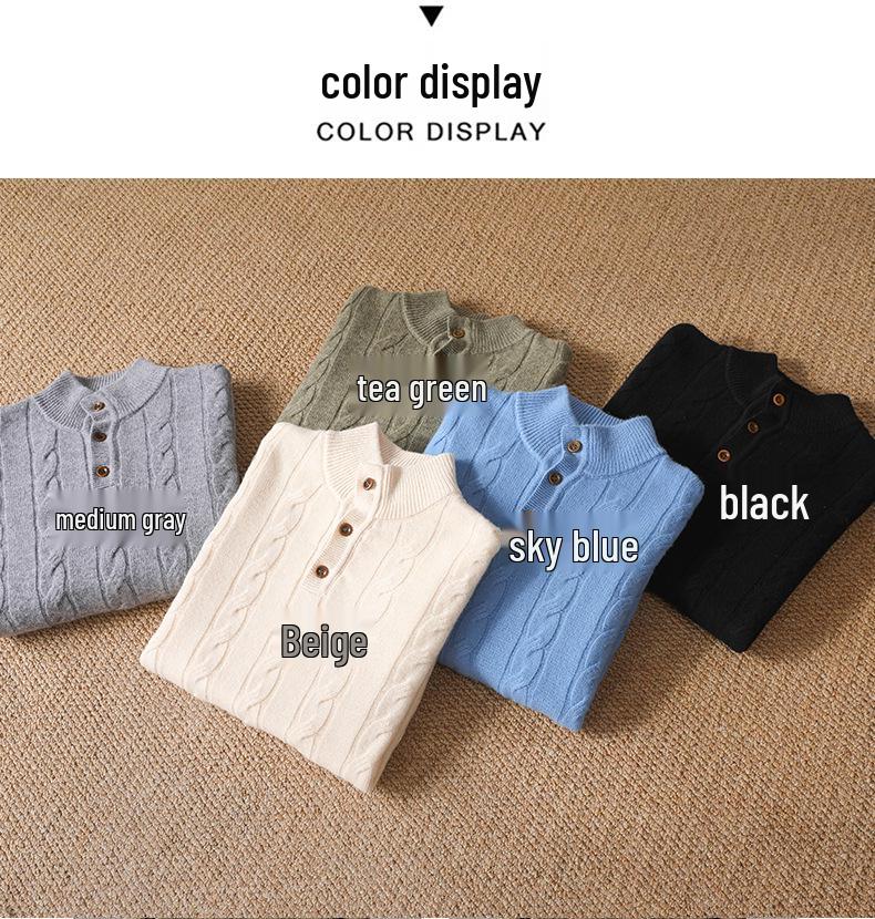 Men's Wool Half-Zip Sweater: Autumn/Winter Business Casual Knit with Long Sleeves