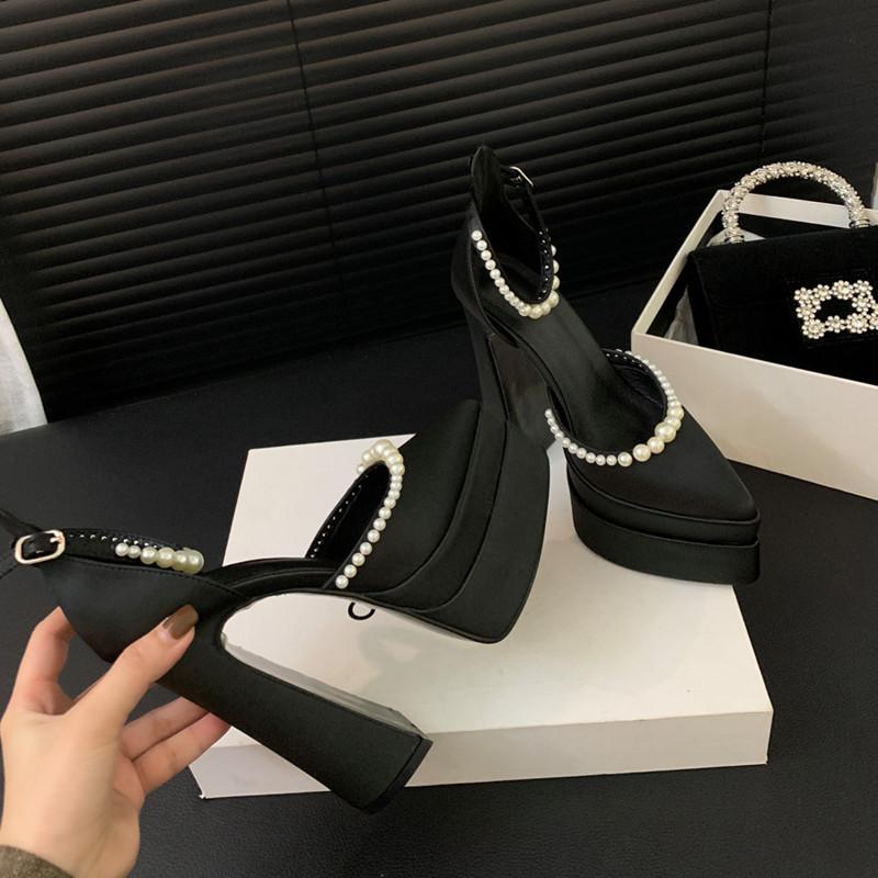 Mode Luxus Satin Perlen Decro Plateau Wedges Damen Pumps Frühling Sommer Mode Ultra High Heels Weiblich Partykleid Klobige Schuhe