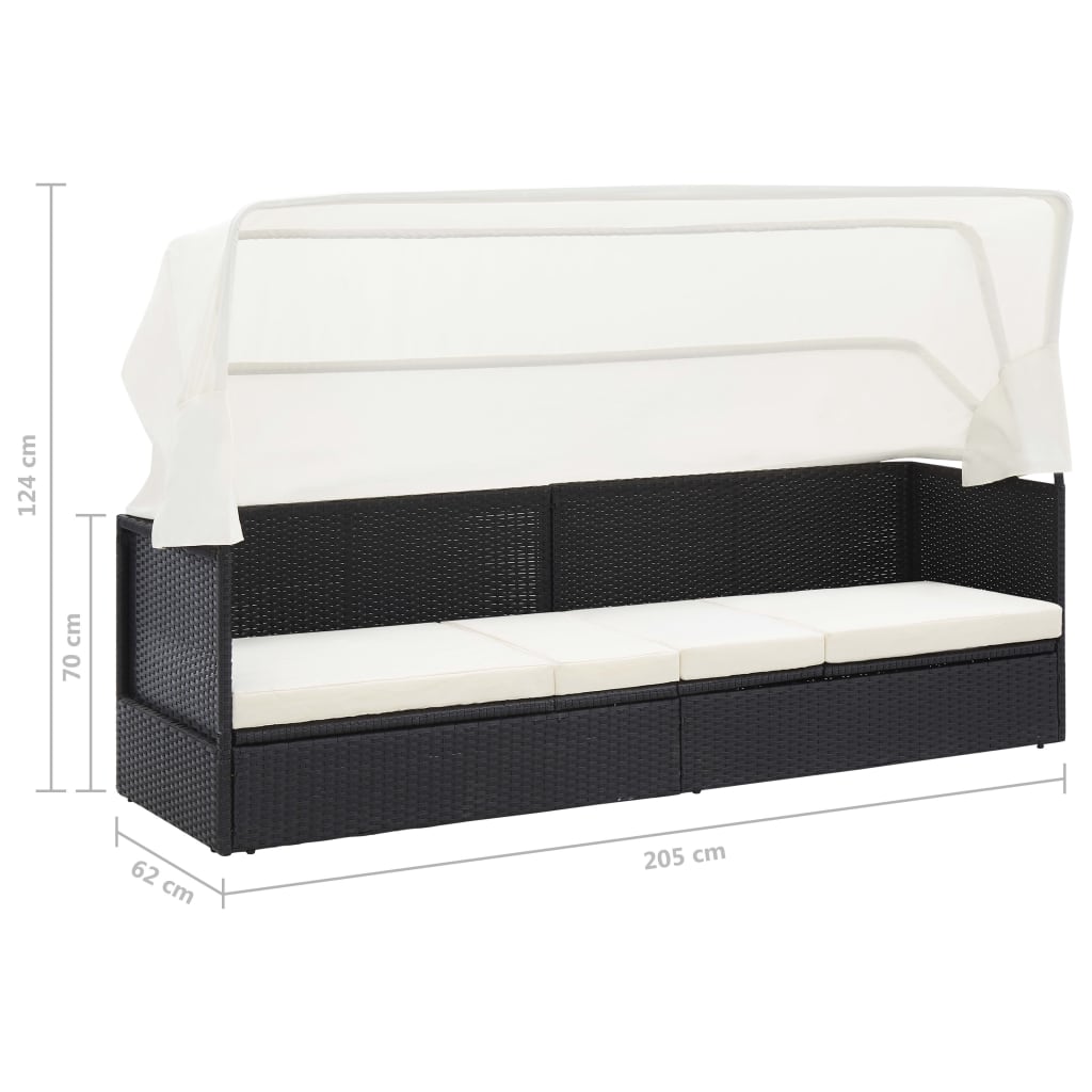 Gartensofa mit Sonnendach Schwarzes PE-Rattan