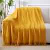 Knitted Blanket with Tassels Lightweight Stretchy Woven Blanket for All Season Machine Washable Throw Blanket for Couch Bed Sofa