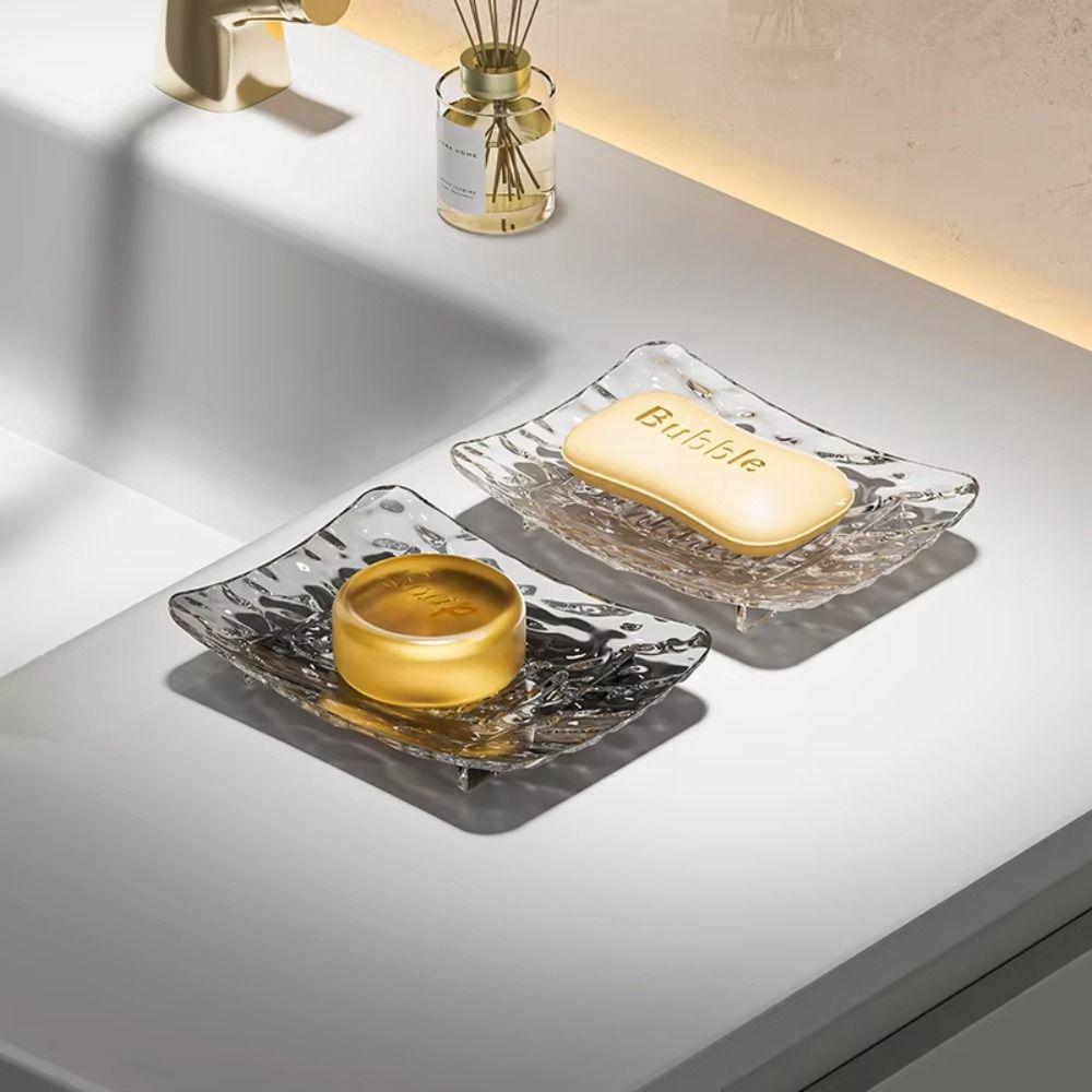 Light Luxury with Drain Hole Transparent Soap Box Glacier Patterned Non-slip Base Soap Holder Soap Dish Household Use