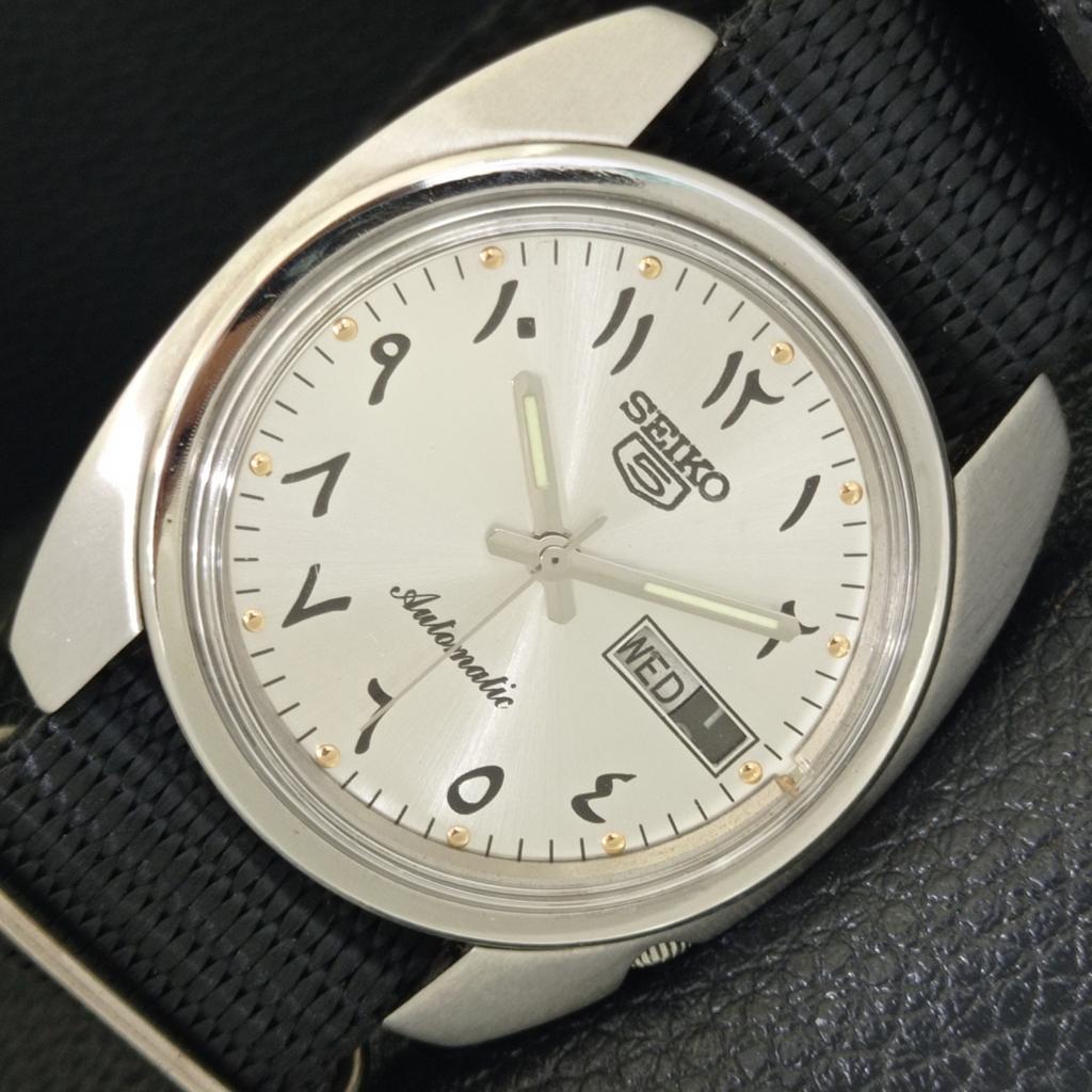 Seiko 5 AUTOMATIC JAPAN MENS 6119C VINTAGE ARABIC SILVER DIAL WATCH A702454-5 R124-a702454