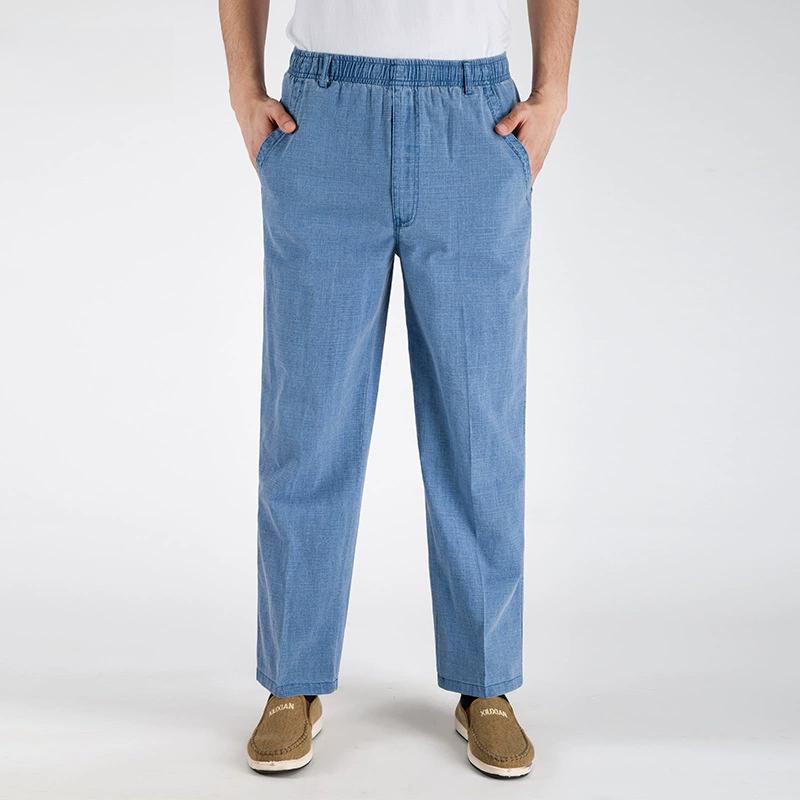 Men's Summer Thin Linen Pants, Loose High Waisted Straight Leg Casual Pants, Breathable Middle-aged and Elderly Linen Pants