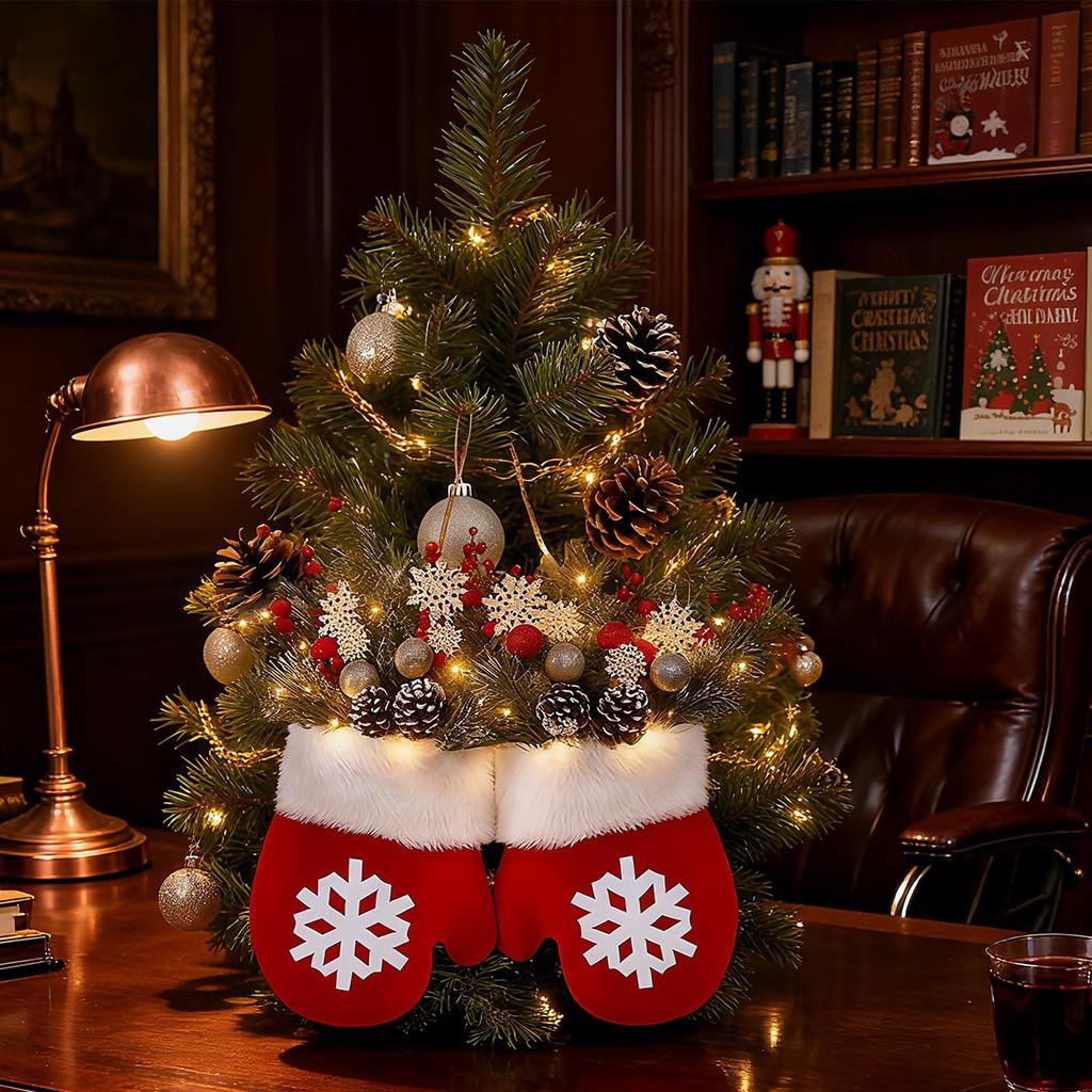 Twinkling Christmas Mitten Wreath Artificial Lights Garland Decorations LED Pre-Lit Berries Pine Branches Hanging Ornament