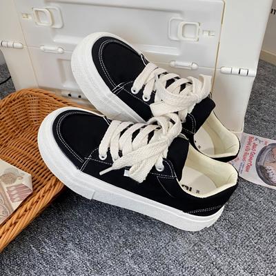 Herfst studententrend draag canvas schoenen dames 2025 nieuwe platte effen kleur witte schoenen Koreaanse versie van sport canvas schoenen