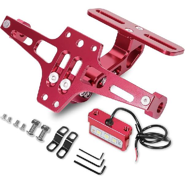 MDPROMCP Motorcycle License Plate Bracket Fender Eliminator With LED Light, CNC Aluminum Universal Motorcycle License Plate Holder Mount (Black)