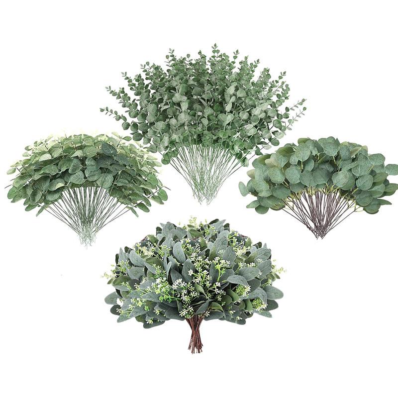 100 Pcs Artificial Eucalyptus Stems Fake Greenery Leaves Stems Faux Eucalyptus Plant for Floral Arrangement Green Leaves Decor