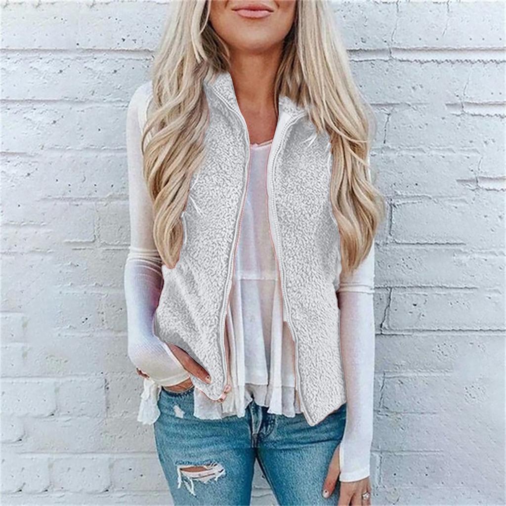 Womens Vest Winter Warm Hoodie Outwear Casual Coat Faux Zip Up  Jacket